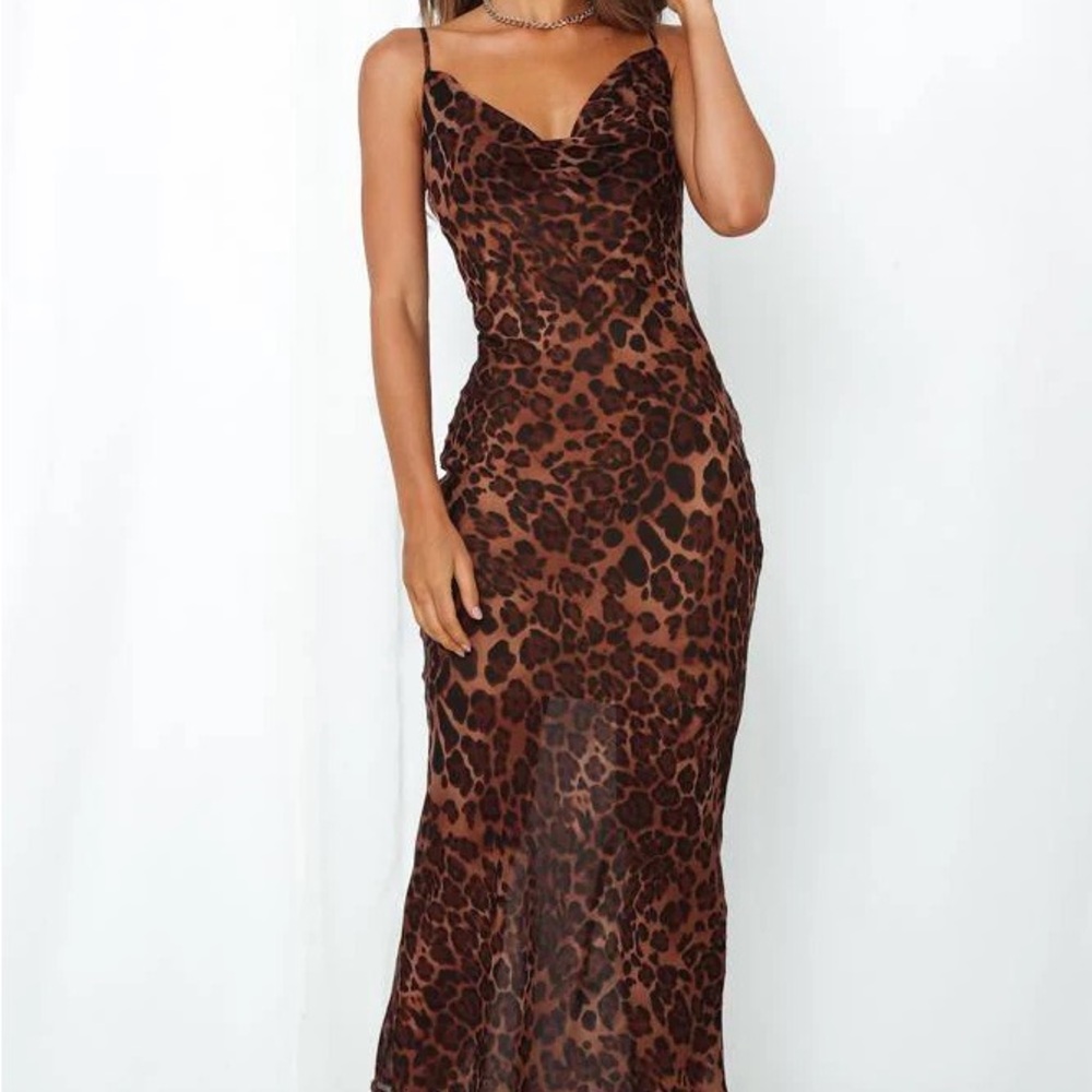 Leopard Print Midi Slip Dress - Brown - Picture 2 of 2